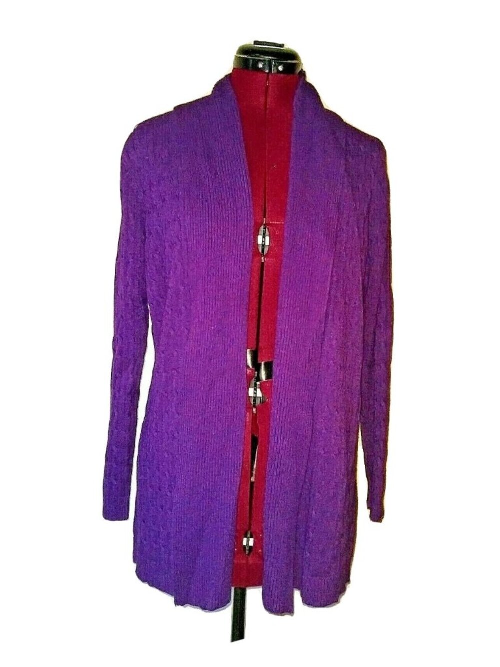 Dialogue Women’s Purple Cable Knit Cardigan Sweater Size Small Open Front